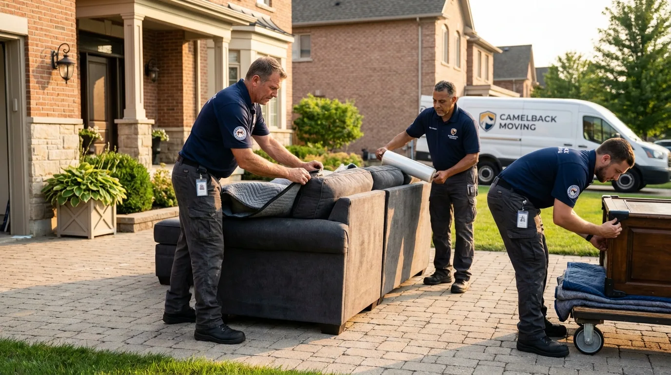 Large estate moving crew wrapping furniture in Sugar Land, TX