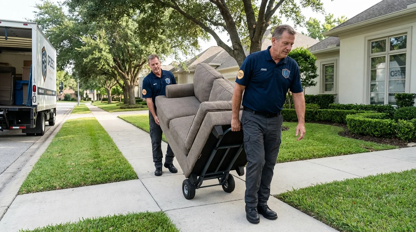Local residential moving crew loading furniture in Sugar Land, TX